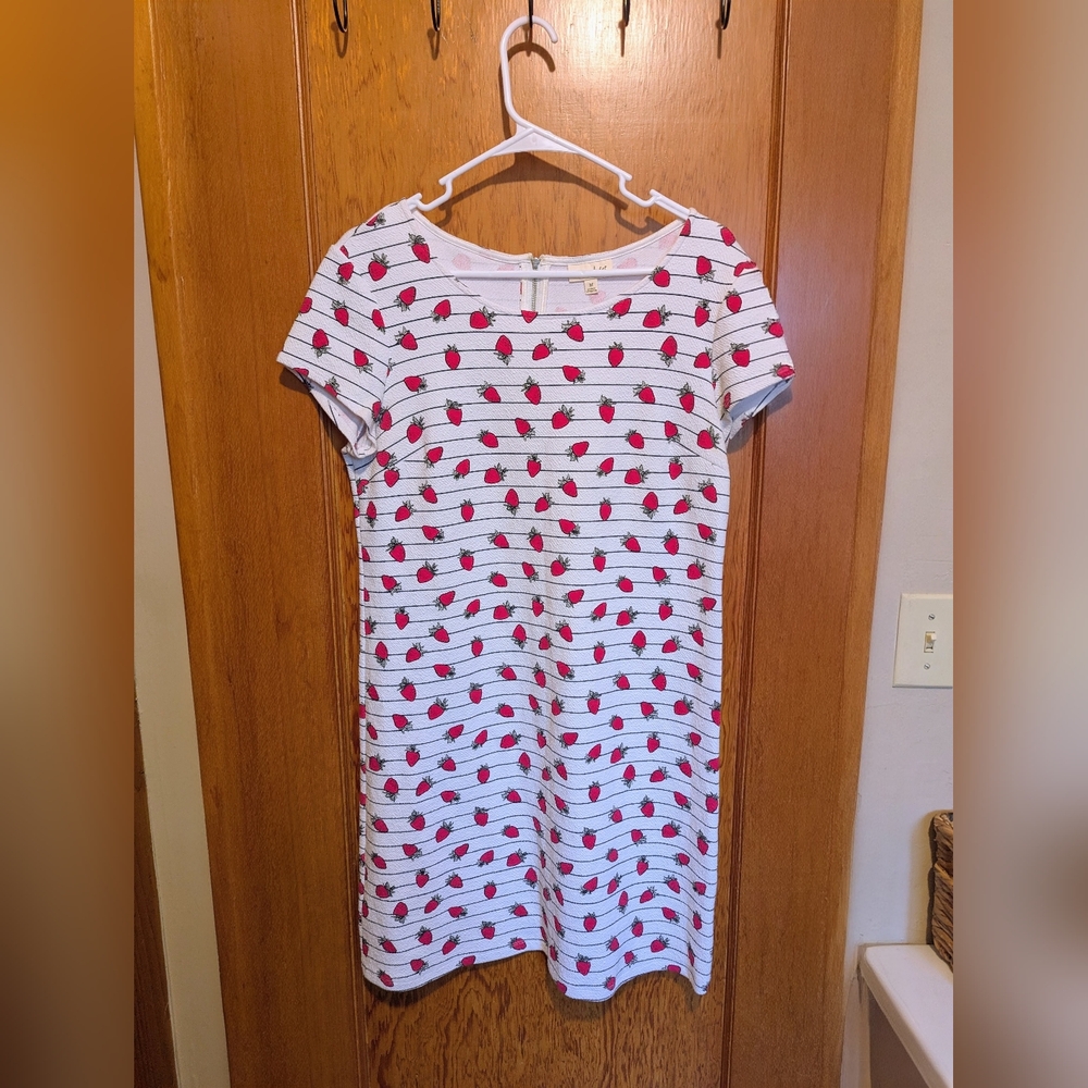 Maison Jules White and Red Strawberry Print Midi Dress